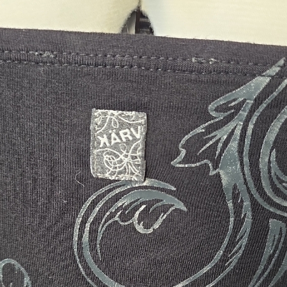 Kärv Black Asymmetrical Halter Dress with Mesh Detail & Silver Print – No Label - Picture 6 of 9